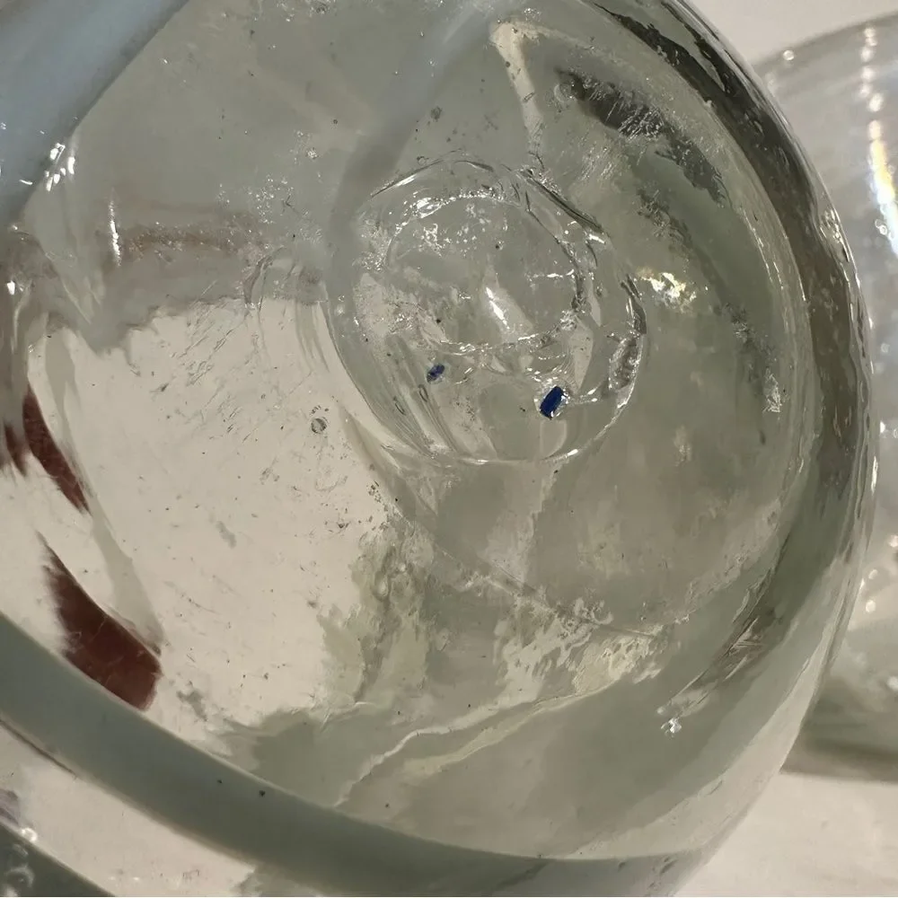 (2) Hand blown glass tumblers Tumbler Set - Clear with white glitter flecks